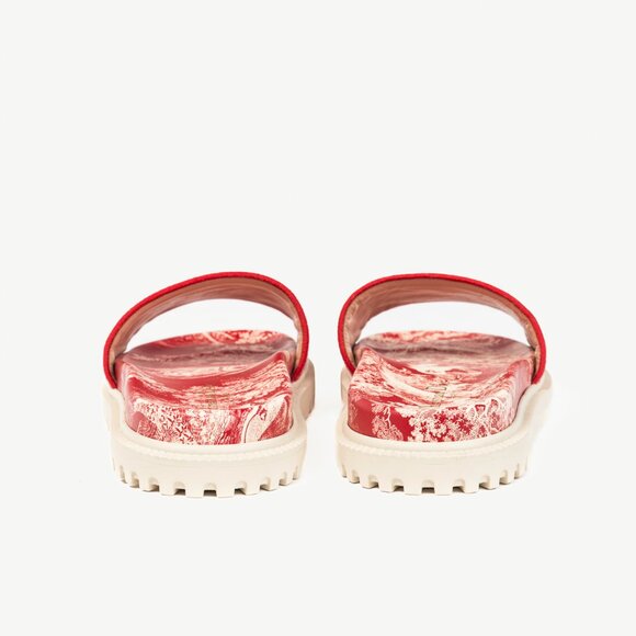 Christian Dior Dway Red Toile du Jouy Flowers Embroidered Slides - Picture 4 of 11